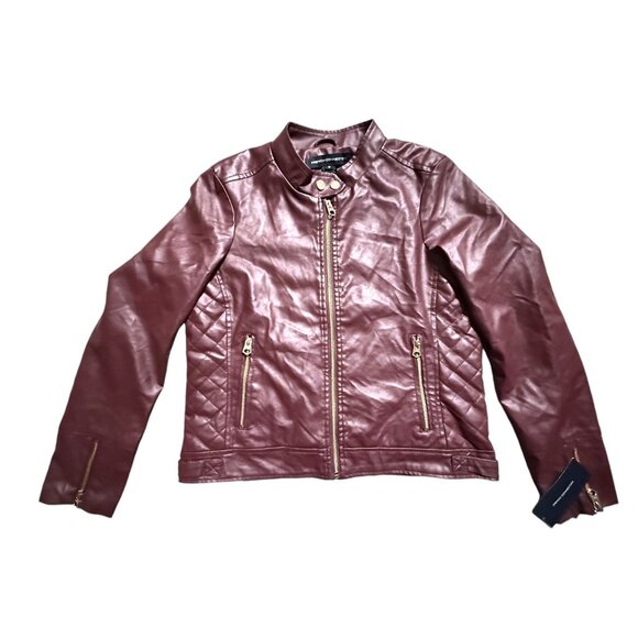 French Connection Women's M Quilted Faux Leather Jacket Burgundy NWT - Picture 1 of 9
